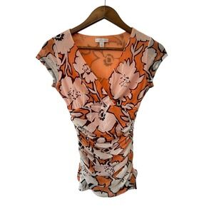 new york and company Vintage Baby Doll Mesh Floral Top XS  Ruched Y2K Fairy Pink